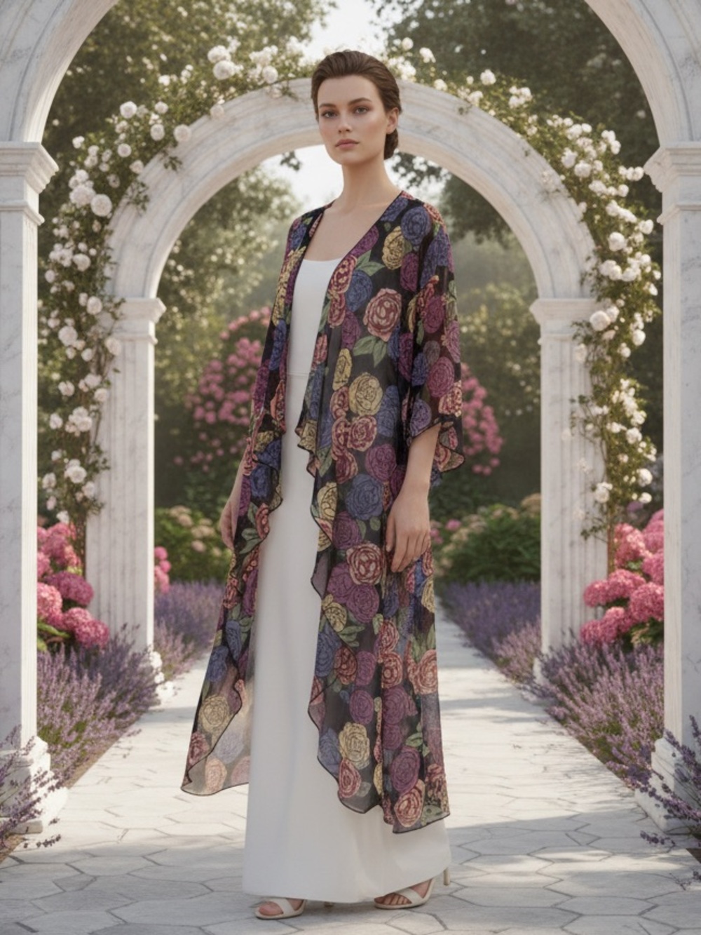 LuLaRoe Oversized Vintage Inspired Rose Print Sheer Kimono in Multi-Color